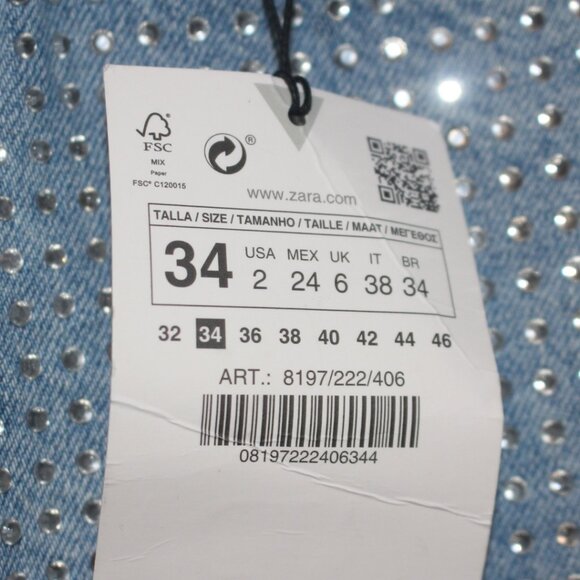 NWT Zara Rhinestone Jeans Size 2 - Picture 9 of 10